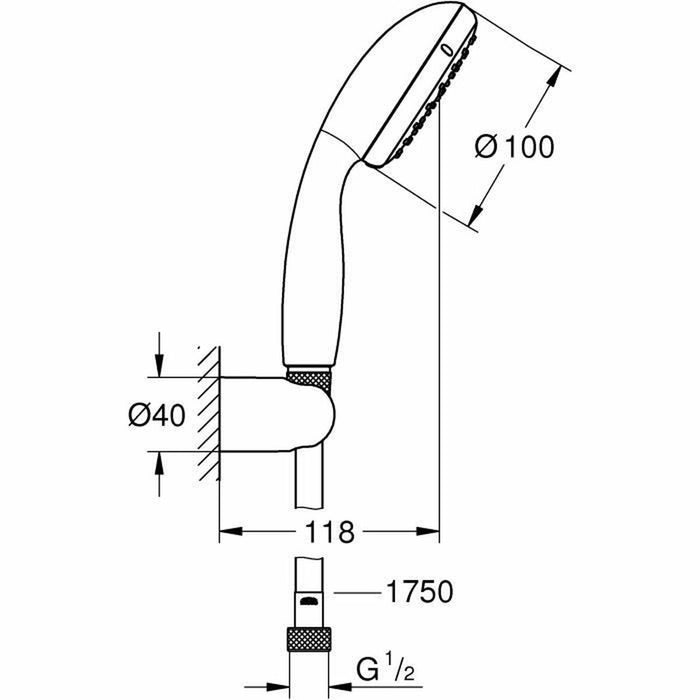 A shower head with a hose to direct the flow Grohe 26198000 1 Position