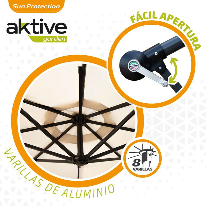 Sombrilla Aktive BANANA 300 x 250 x 300 cm Aluminio Crema