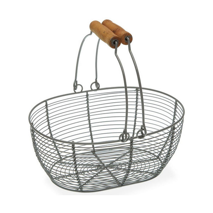 Frutero Versa Gris Ovalado Metal Madera Acero (18 x 9,5 x 23,5 cm)
