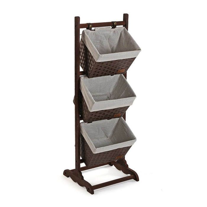 Estantería de Baño Versa Marrón oscuro 3 Cestas Madera Algodón Ratán 35 x 102 x 35 cm