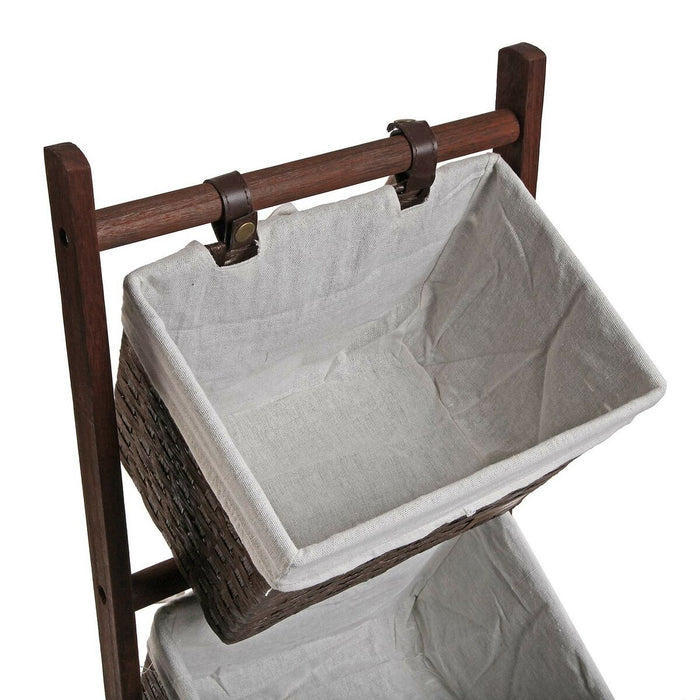 Estantería de Baño Versa Marrón oscuro 3 Cestas Madera Algodón Ratán 35 x 102 x 35 cm