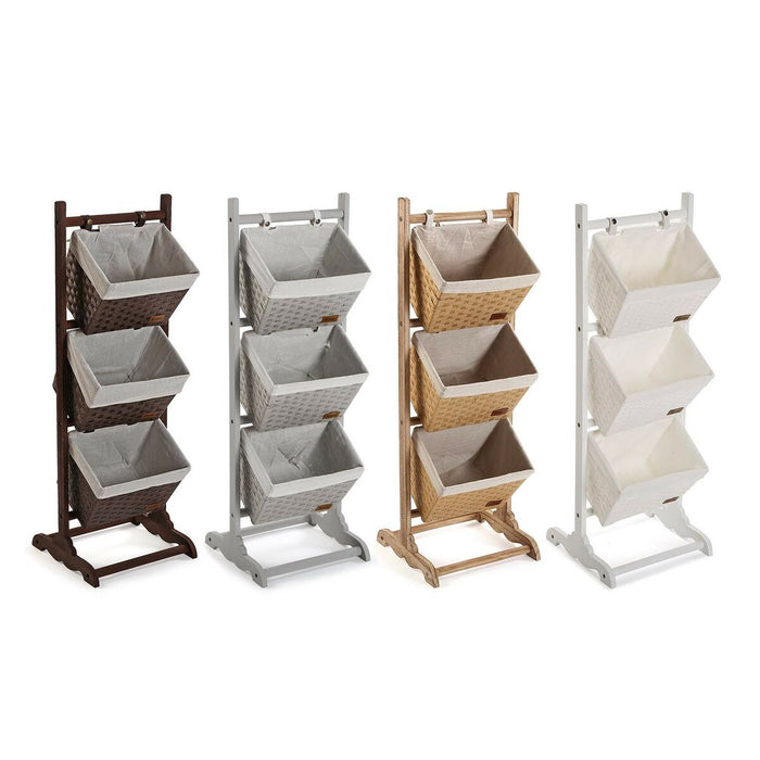 Estantería de Baño Versa Marrón oscuro 3 Cestas Madera Algodón Ratán 35 x 102 x 35 cm