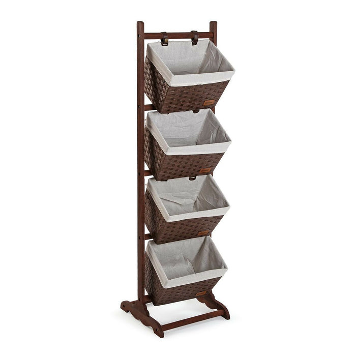 Scaffale da Bagno Versa Marrone scuro 4 Cesti Legno Cotone Rattan 35 x 125 x 35 cm