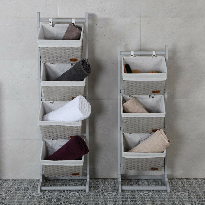 Bathroom Shelves Versa Grey 4 Baskets Wood Cotton Rattan 35 x 125 x 35 cm