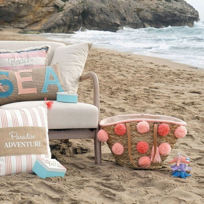 Bolso DKD Home Decor Rosa Coral Pompones