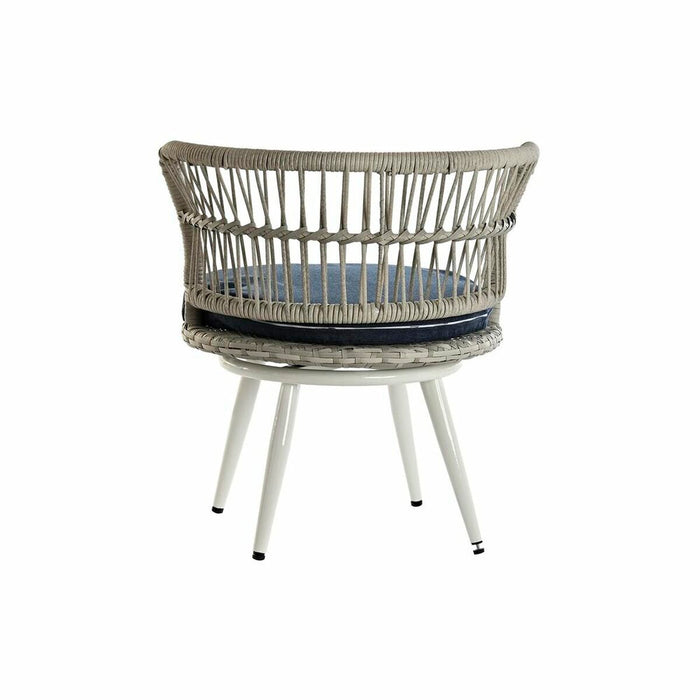 Conjunto de Mesa con 2 Sillones DKD Home Decor Azul Blanco Azul/Blanco Cristal Acero ratán sintético 65 x 65 x 68 cm  