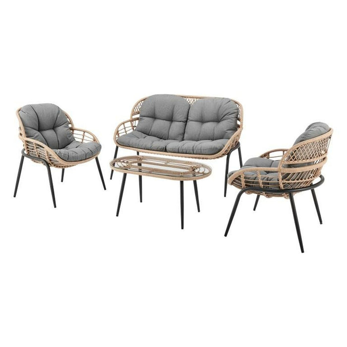Table Set with 3 Armchairs DKD Home Decor Grey Metal Crystal synthetic rattan 130 x 76 x 83 cm