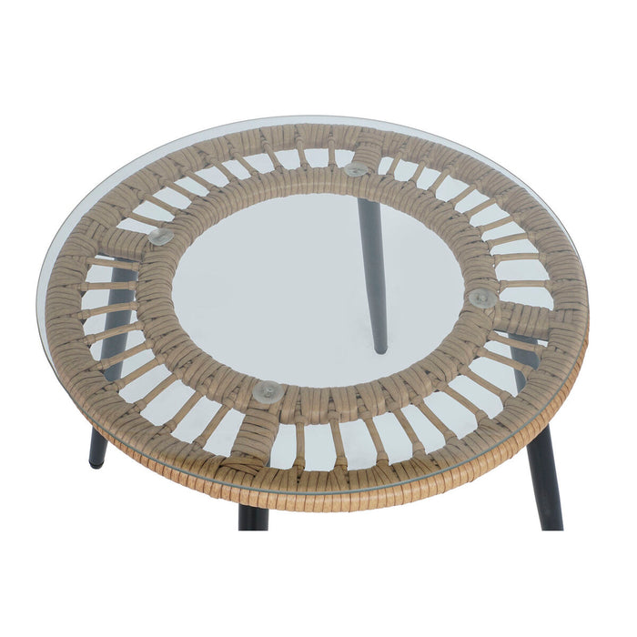 Conjunto de Mesa con 2 Sillones DKD Home Decor Gris Metal Cristal ratán sintético 55 x 55 x 47 cm