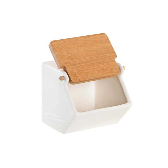 Portasale con Coperchio DKD Home Decor 12,5 x 14 x 12 cm Naturale Porcellana Bianco