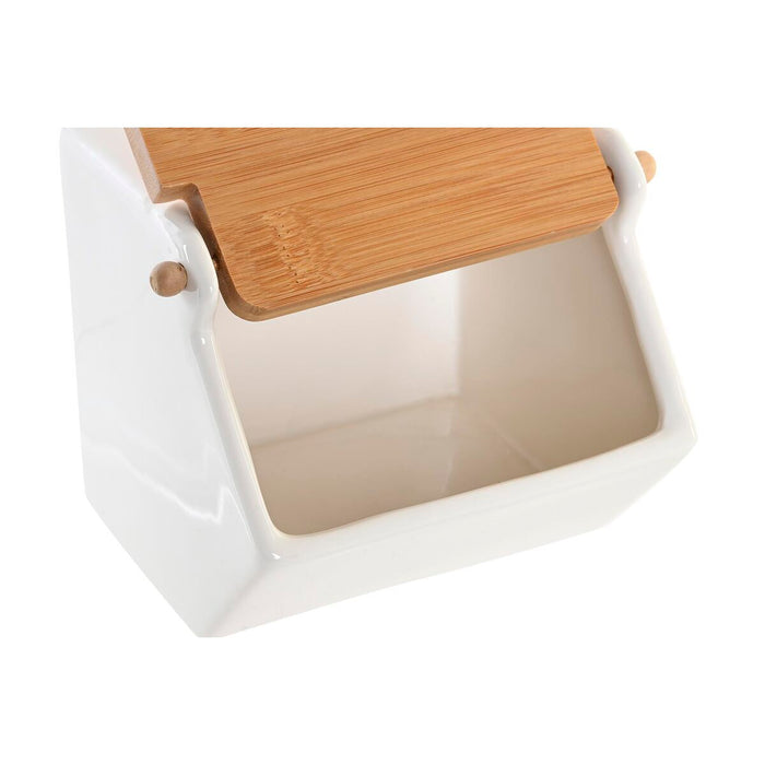 Portasale con Coperchio DKD Home Decor 12,5 x 14 x 12 cm Naturale Porcellana Bianco