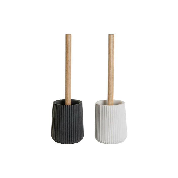 Escobilla para el Baño DKD Home Decor Blanco Gris Madera Resina 10,5 x 10,5 x 37 cm (2 Unidades)